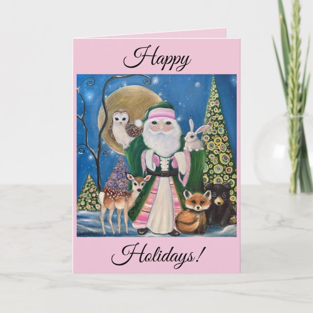 Woodland Santa and Animals Holiday Card (Front)