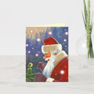 Woodland Santa & Chickadee Christmas Holiday Card