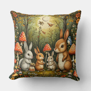 Woodland Scene with Cute rabbits Cushion