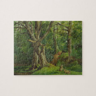 Woodland Scene with Rabbits, 1862 (oil on canvas) Jigsaw Puzzle