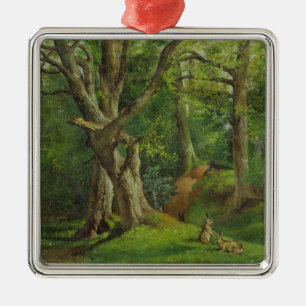 Woodland Scene with Rabbits, 1862 (oil on canvas) Metal Tree Decoration