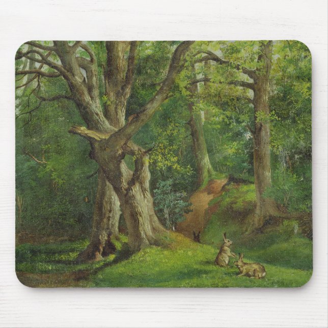 Woodland Scene with Rabbits, 1862 (oil on canvas) Mouse Mat (Front)