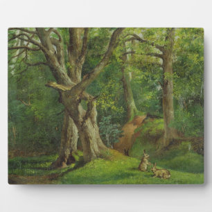 Woodland Scene with Rabbits, 1862 (oil on canvas) Plaque