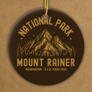 Woodland Scenery of Mount Rainier National Park Ceramic Tree Decoration