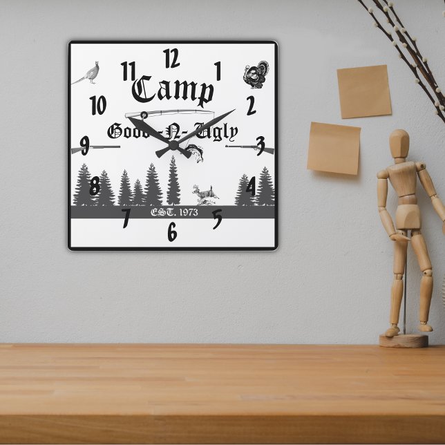 Woodland Scenes Camp Name Square Wall Clock (Creator Uploaded)