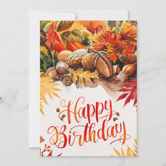 Woodland Season Autumn Fall Happy Birthday Card (Front)