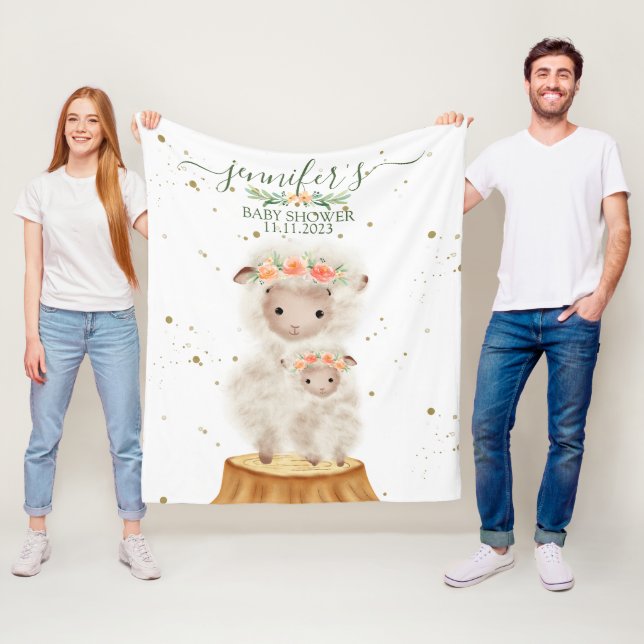 Woodland Sheep Animal Baby Shower Family Fleece Blanket (In Situ)