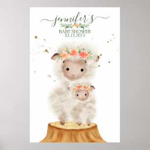 Woodland Sheep Animal Soft Baby with mom Poster