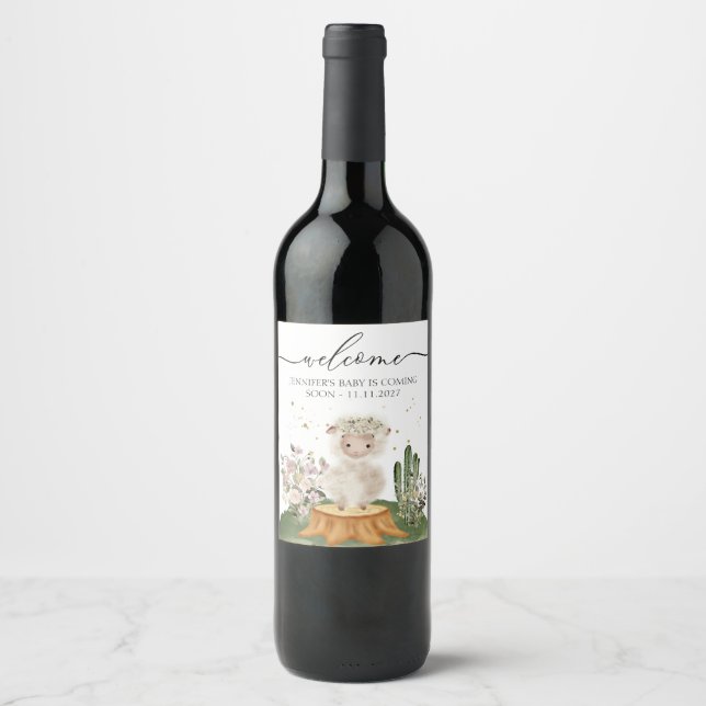 Woodland Sheep Mom to be Wine Label (Front)