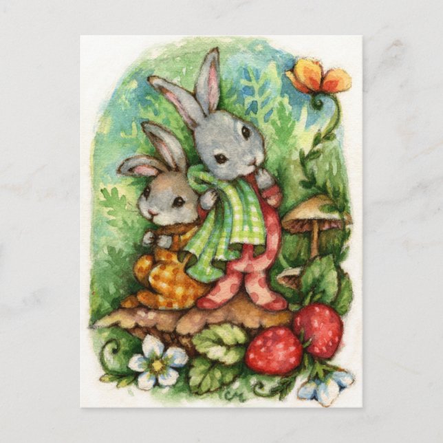 Woodland Siblings - Cute Animal Art Postcard (Front)