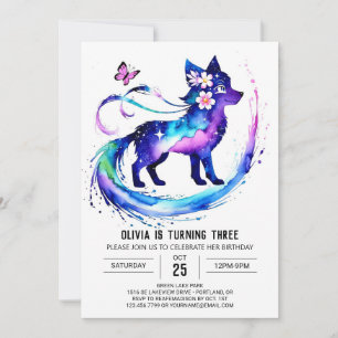 Woodland Simple Wolf Digital Girl Birthday Invitation