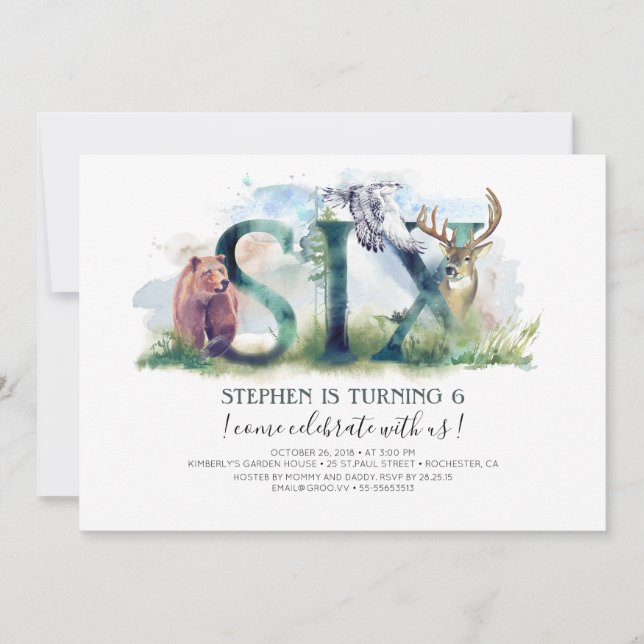 Woodland Six - 6th Birthday Invitation (Front)