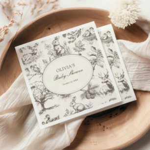 Woodland Sketch Allover Print Baby Shower Napkin