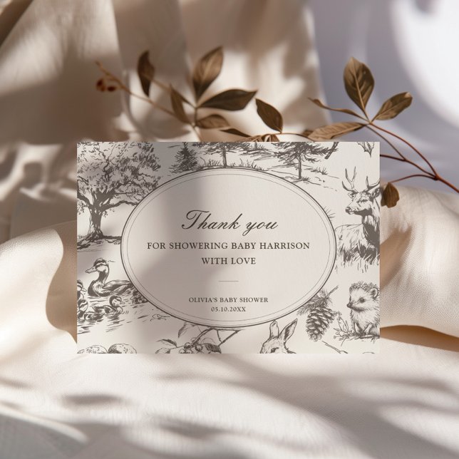 Woodland Sketched Allover Print Baby Shower Thank You Card (Creator Uploaded)