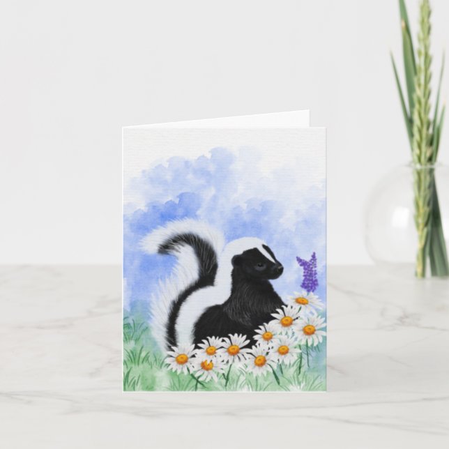 Woodland Skunk in Daisy Meadow Small Greeting Card (Front)