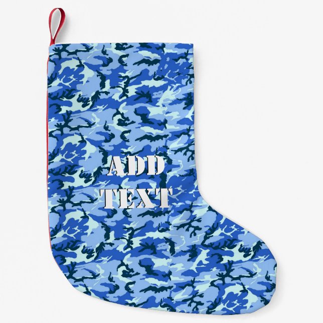 Woodland Sky Blue Camouflage Small Christmas Stocking (Front)