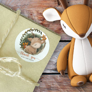 Woodland sleaping baby deer baby shower thank you classic round sticker