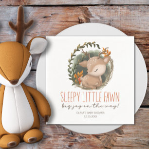 Woodland sleaping baby deer watercolor baby shower napkin