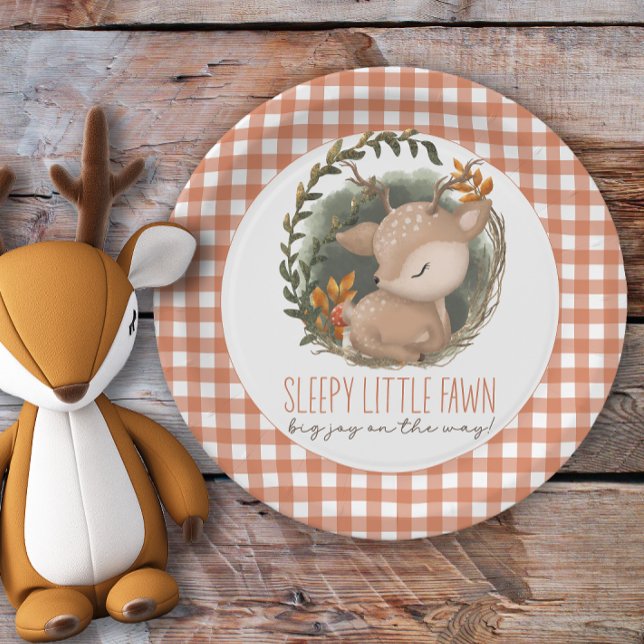 Woodland sleaping baby deer watercolor baby shower paper plate (Creator Uploaded)