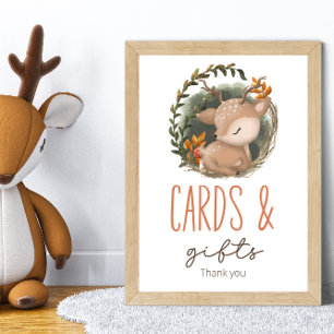 Woodland sleaping deer Baby Shower cards & gifts Poster