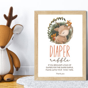 Woodland sleaping deer Baby Shower diaper raffle Poster