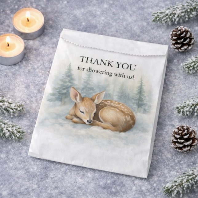 Woodland Sleeping Baby Deer Winter Baby Shower Favour Bags (Woodland Sleeping Baby Deer Winter Baby Shower Favor Bag)
