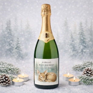 Woodland Sleeping Baby Deer Winter Baby Shower Sparkling Wine Label