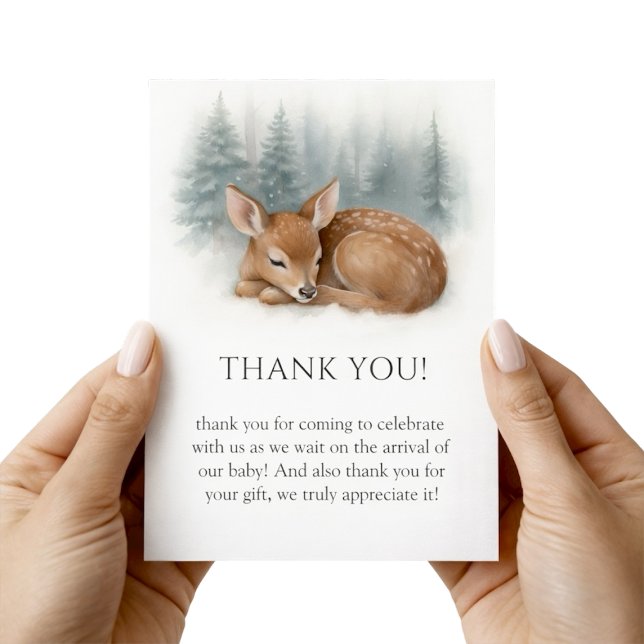 Woodland Sleeping Baby Deer Winter Baby Shower Thank You Card (Woodland Sleeping Baby Deer Winter Baby Shower Thank You Card)