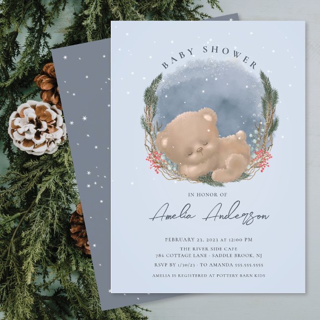 Woodland Sleeping Bear Baby Shower Invitation (Creator Uploaded)