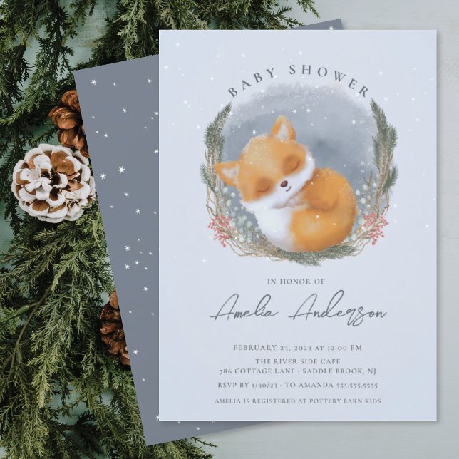 Woodland Sleeping Fox Baby Shower Invitation (Creator Uploaded)