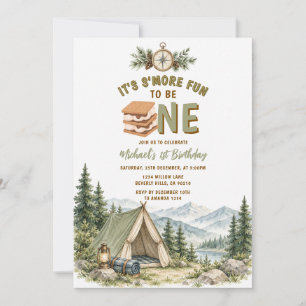 Woodland S'more Fun Camp 1st Birthday Party Tree Invitation