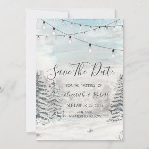 Woodland,Snow,Forest String Lights Save The Date