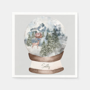 Woodland Snow globe Custom Family Name Christmas Napkin