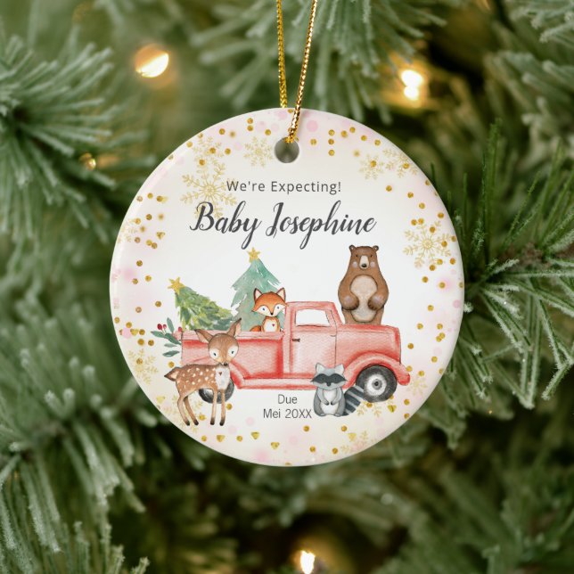 Woodland Snowflake Truck We're Expecting Parent Ceramic Tree Decoration (Tree)