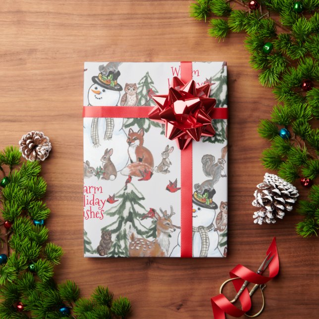 Woodland Snowman Deer Fox Christmas Wishes Grey Wrapping Paper (Holiday Gift)