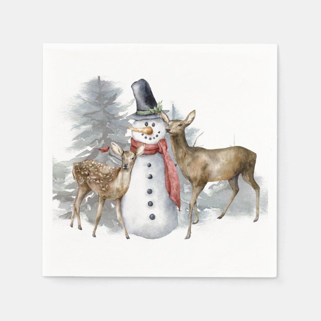 Woodland Snowman & Friends Napkin (Front)