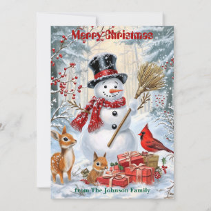 Woodland Snowman Personalised Family Christmas Holiday Card
