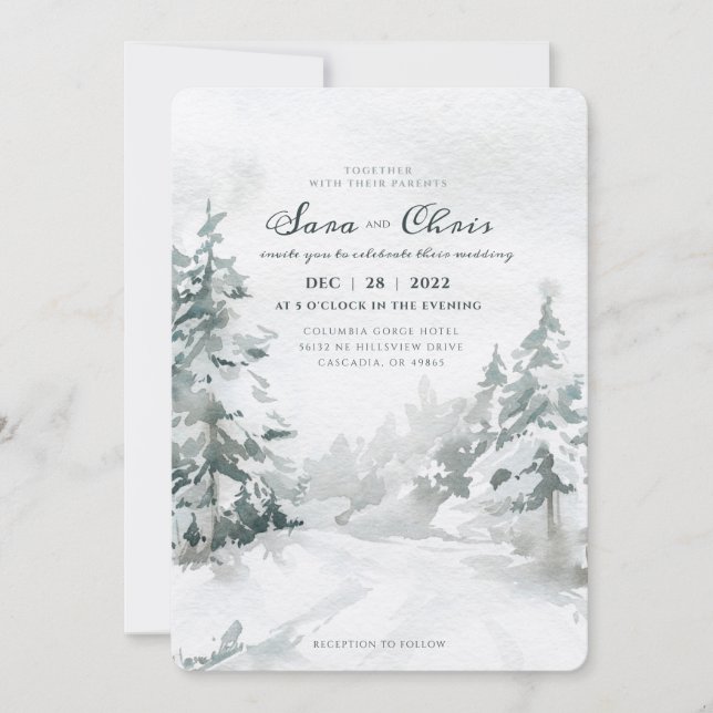 Woodland | Snowy Winter Forest Watercolor Invitation (Front)