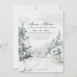 Woodland   Snowy Winter Forest Watercolor Invitation