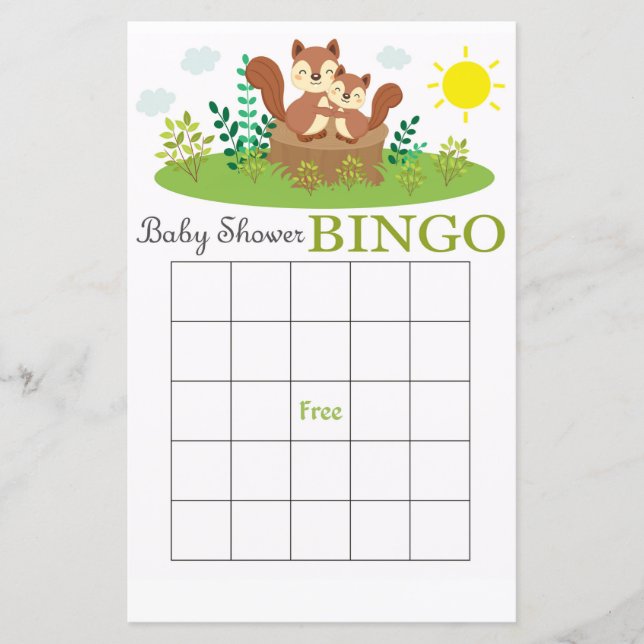 Woodland squirrel baby shower bingo (Front)