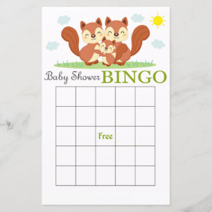 Woodland squirrel baby shower bingo