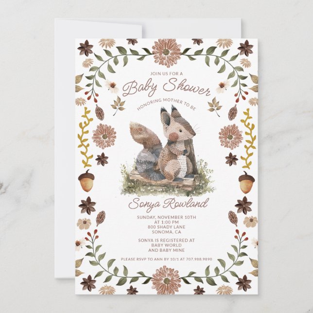 Woodland Squirrel Baby Shower Invitation (Front)