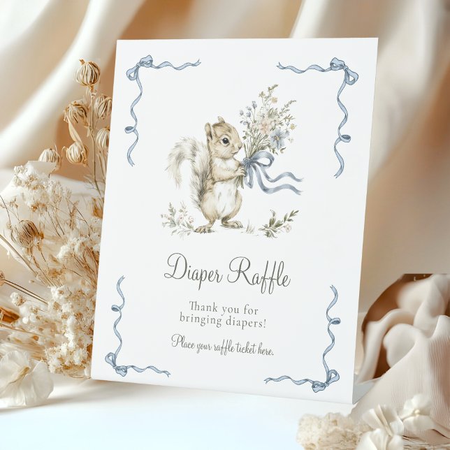 Woodland Squirrel Diaper Raffle Baby Shower Pedestal Sign (Creator Uploaded)