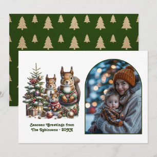 Woodland Squirrel Family Cozy Forest Christmas Holiday Card