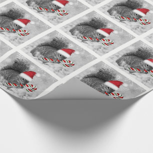 Woodland Squirrel in Red Santa Hat with Candycane Wrapping Paper