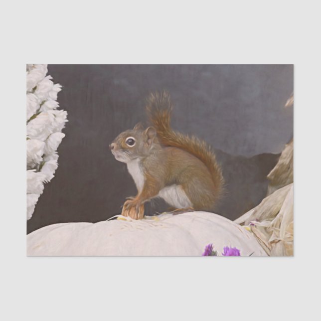 Woodland Squirrel Sitting On Pumpkin Tissue Paper (Front)