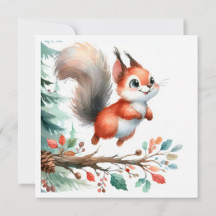 Woodland squirrel watercolor cute summer kids art