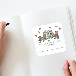 Woodland Squirrels Storybook Baby Bookplates Square Sticker