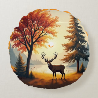 Woodland Stag Deer Cushion, Cottage Decor Round Cushion
