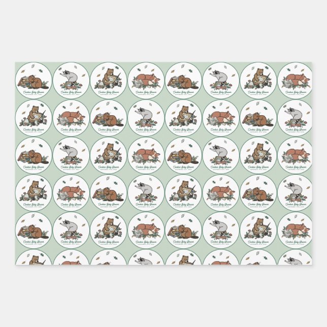 Woodland Storybook Baby Shower Wrapping Paper Sheet (Front 3)